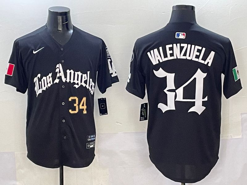 Men Los Angeles Dodgers 34 Valenzuela Black Five generations Joint Name 2025 Nike MLB Jersey style 3